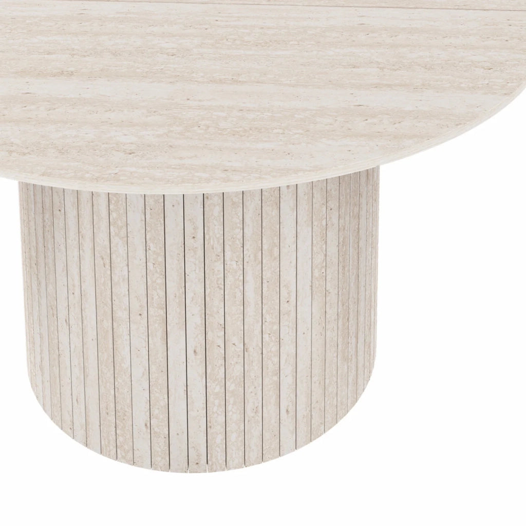 IDMarket - Tavolo da pranzo rotondo per 6 persone JULIETTE con gamba centrale a doghe in stile travertino 110 cm