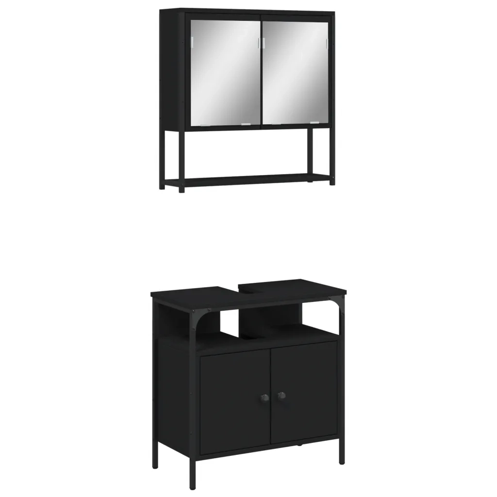 Set Mobili da Bagno 2 pz Nero in Legno Multistrato 3214655