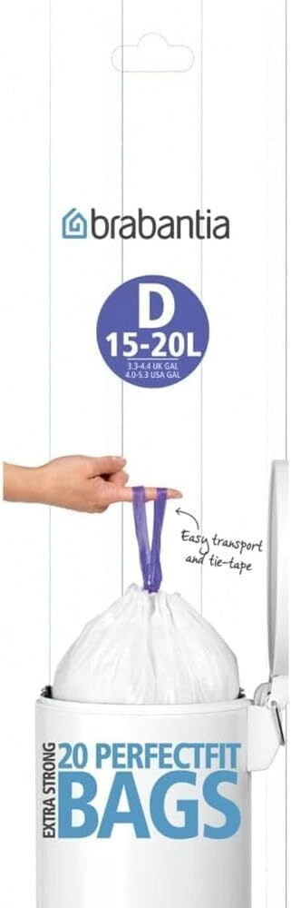 Brabantia Bin Liners, 15-20 L - Size D, 20 Bags
