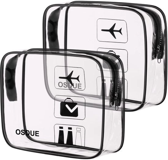Set di 2 toilettas trasparenti, toilettas in PVC (impermeabili all'acqua), accessori di viaggio, borse da bagno per uomini, donne, bambini e famiglie (nero)