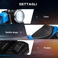 Moto Elettrica per Bambini 18-36 Mesi in PP e Metallo con Rotelle e Fanale, 76x42x57 cm, Blu e Nero