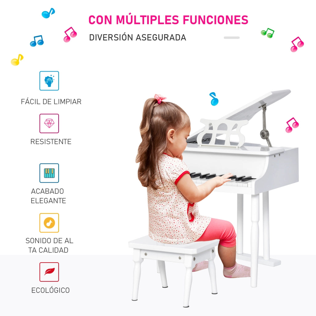 Piano per Bambini con Atril e Sgabello ¨C zephmum ¨C Bianco 52x50x49 cm