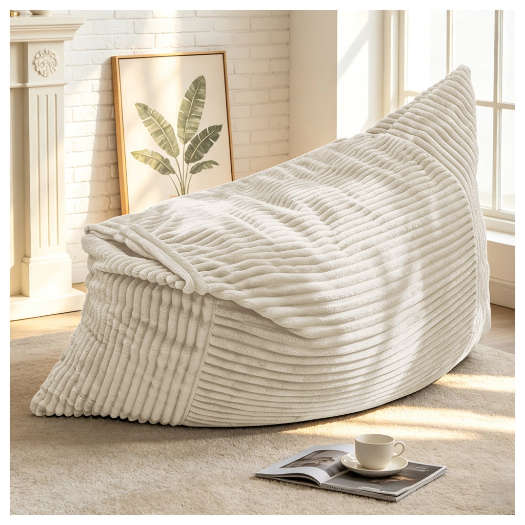Poltrona pouf convertibile 3 in 1 - con funzione sedia; divano e letto - in corduroy - bianco