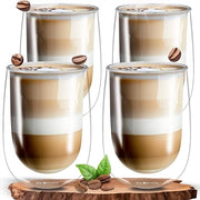 Bicchieri in vetro di borosilicato termoresistente, bicchieri per tè, caffè, cappuccino, acqua, succo, tè freddo, bicchieri da caffè, 4 x 350 ml
