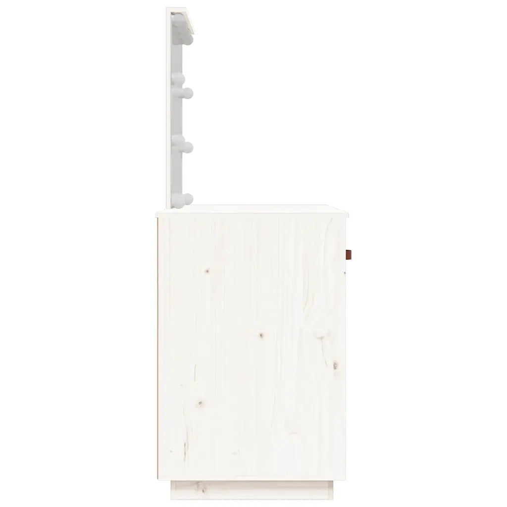 Toeletta | Tavolo da Trucco con LED Bianca 95x50x133,5cm in Legno Massello di Pino