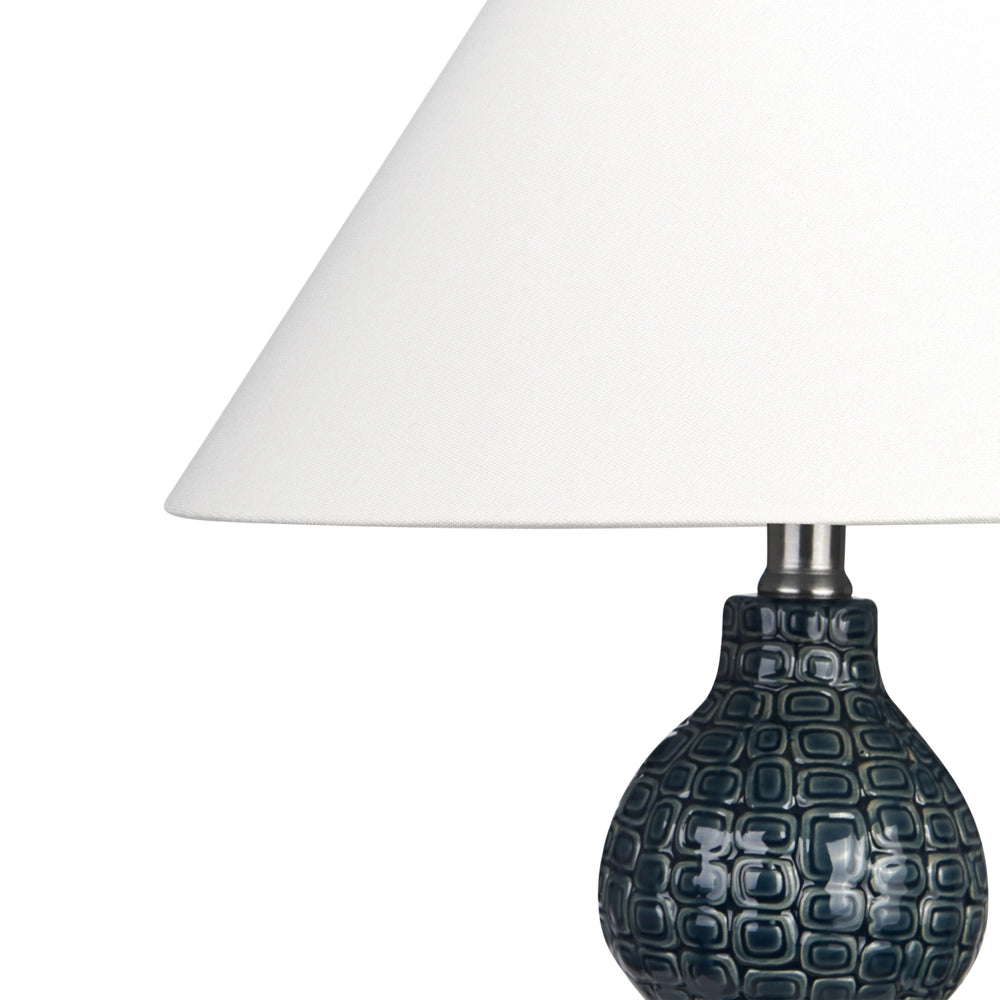 Lampada da tavolo Base in ceramica blu scuro nero Paralume in tessuto Illuminazione d'ambiente Lampada da tavolo da comodino