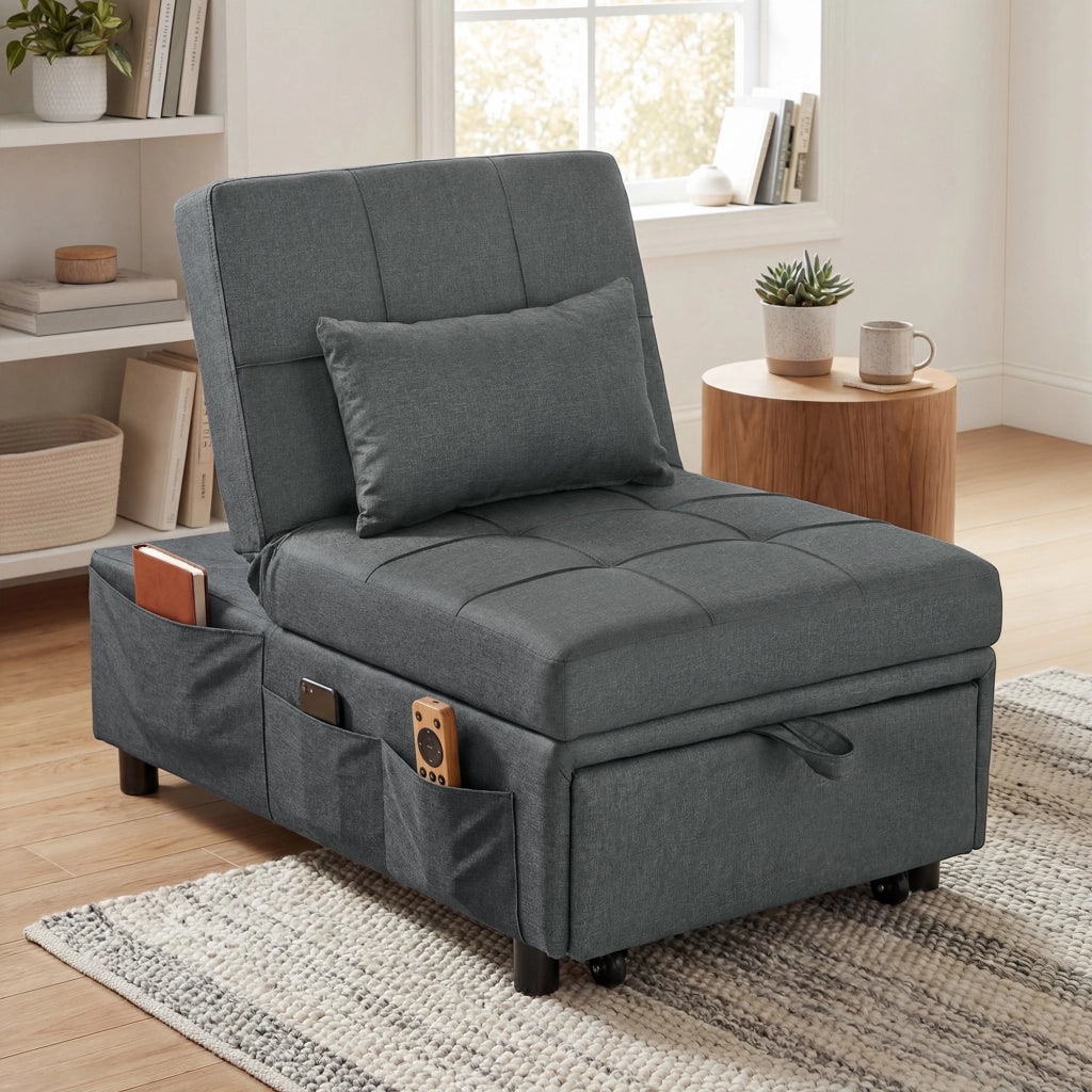 Poltrona Letto Singolo Poltroncina Reclinabile 4-in-1, Grigio