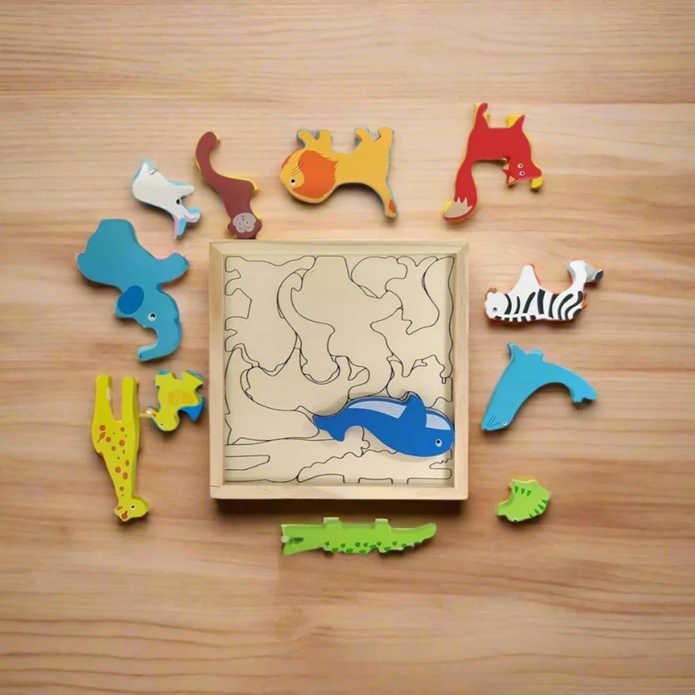 Trade Shop - Puzzle 3d A Incastro In Legno Forma Animali Per Bambini Gioco Da Tavolo Educativo 07935 -