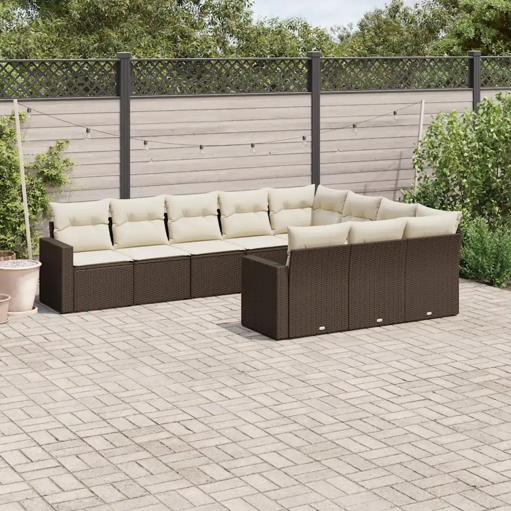 Set Divani da Giardino 10pz con Cuscini in Polyrattan Marrone 3219483