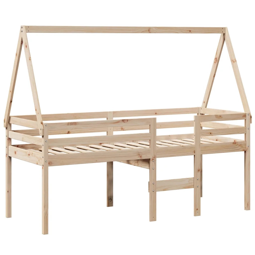 Letto singolo | Letto per adulti | Letto a Soppalco con Tetto 75x190 cm in Legno Massello di Pino