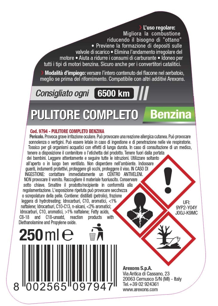 Pulitore Completo Sistema Alimentazione Ml. 250 (benzina) Arexons