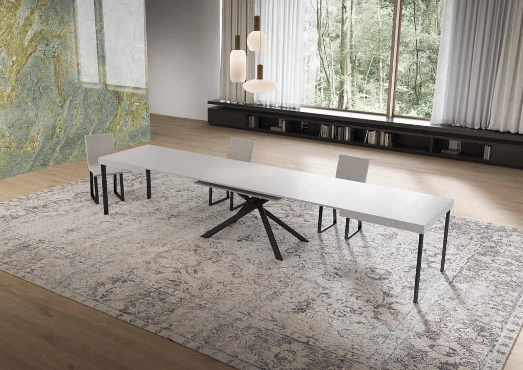 Tavolo Allungabile 160-420x90x74 cm Niket Bianco Frassino Gambe Antracite