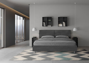 Letto Matrimoniale King Size 180x190 cm Senza Rete Testata con Cuscini Imbottito in Microfibra Mados Grigio