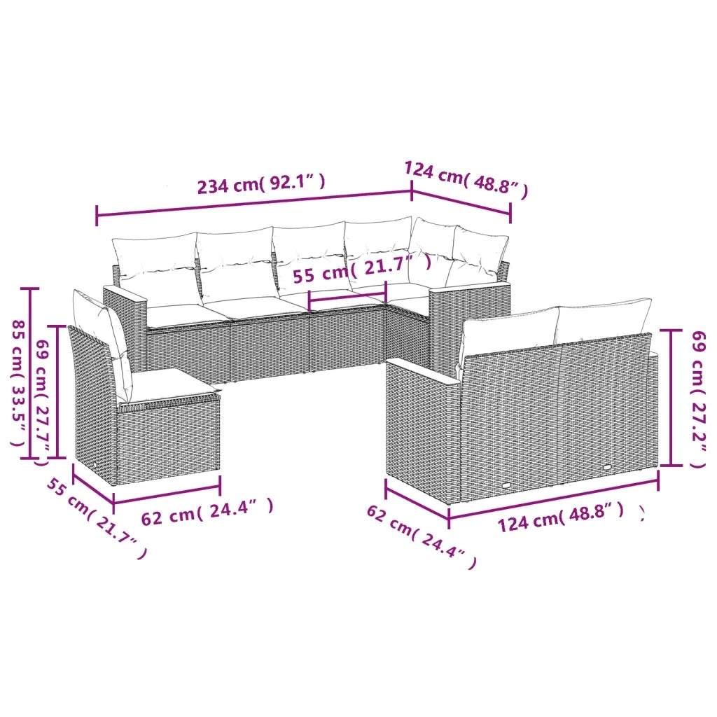 Set Divano da Giardino 8 pz con Cuscini Grigio in Polyrattan 3226165