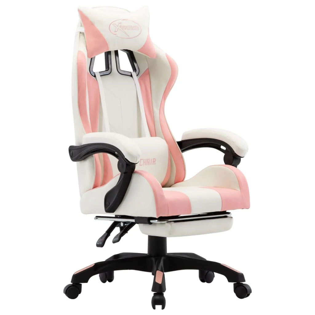 Sedia girevole da ufficio sedia da computer sedia da gioco con poggiapiedi rosa e similpelle rosa 02_0024224
