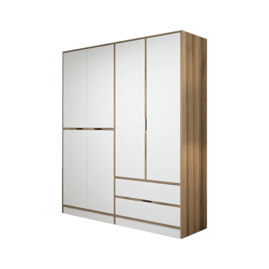 Armadio Camera da Letto Odalys, Guardaroba Grande Appendiabiti, 185x208h cm Bianco e Marrone noce\