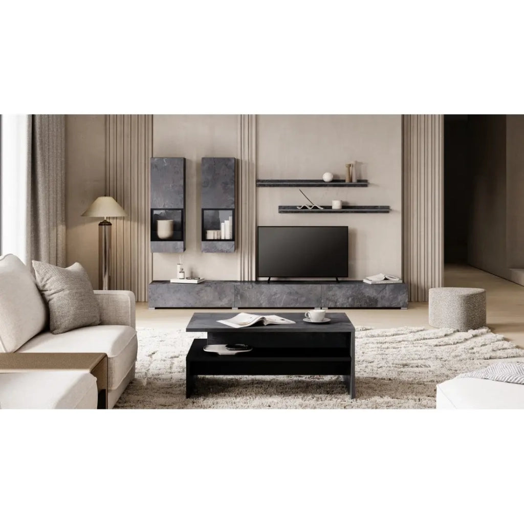 Set mobili da soggiorno RAMOS – Grigio effetto ardesia – Composizione murale design senza LED
