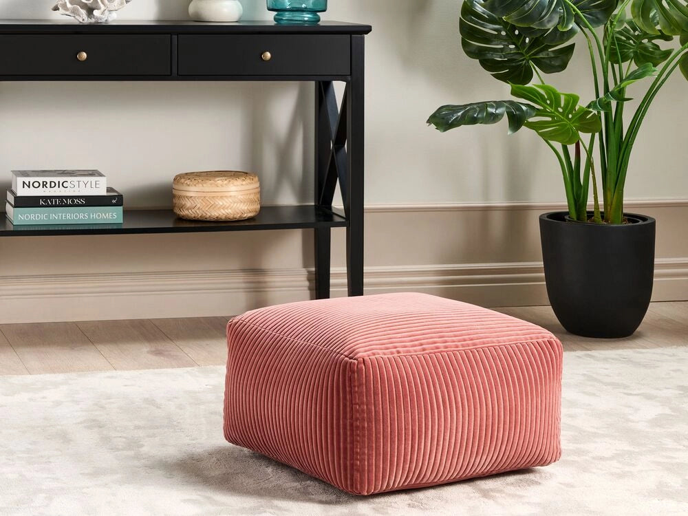 Moderno Pouf Intrecciato da Salotto 50 x 30 cm Motivo Rosso Chiaro