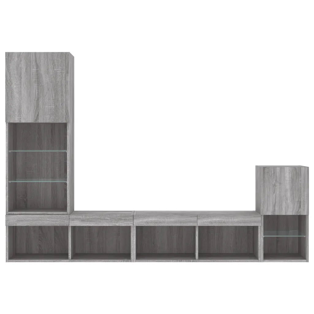 Mobili TV a Muro con LED 4pz Grigio Sonoma in Legno Multistrato 3216666