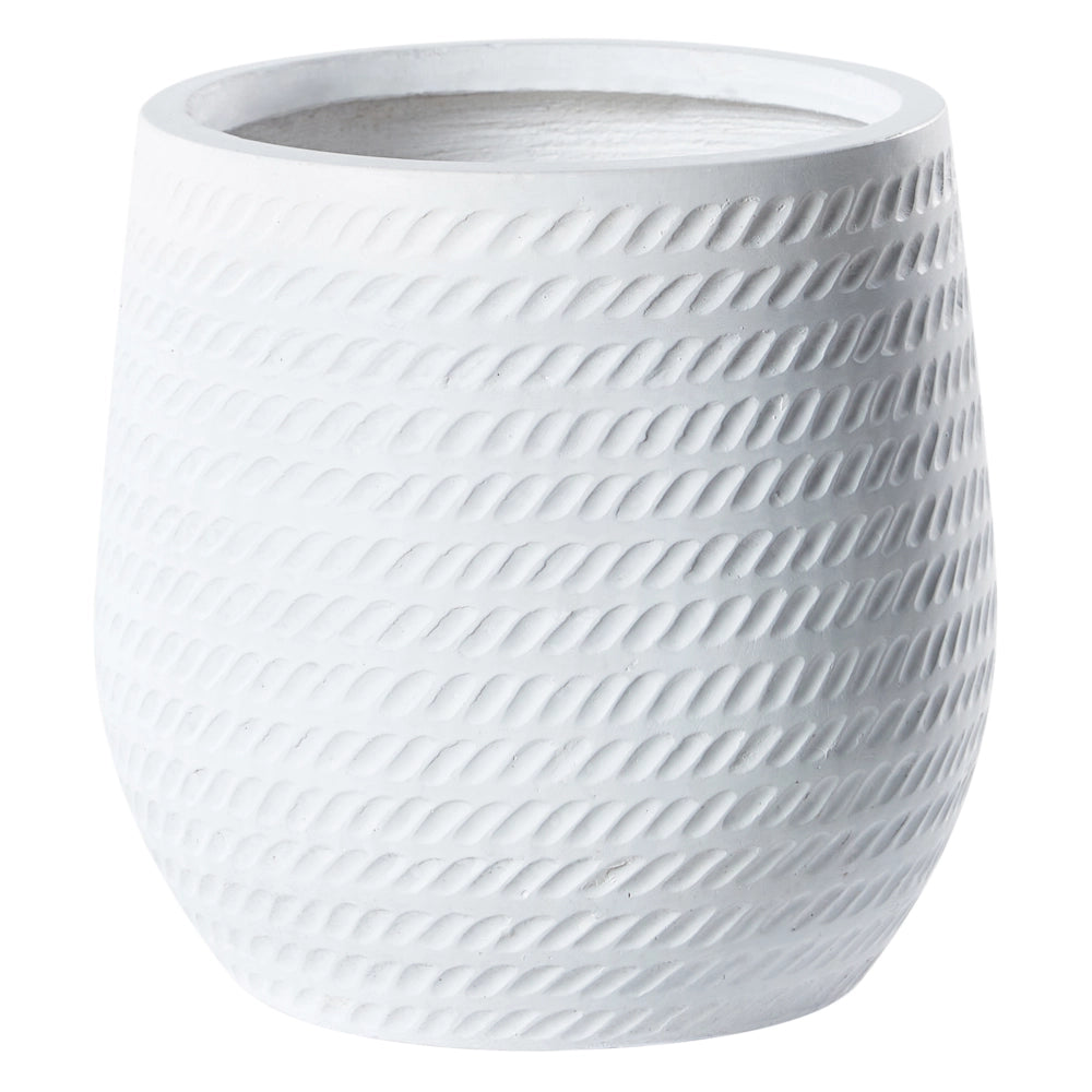 Vaso rotondo per piante in fibra di argilla con motivo in rilievo bianco sporco ⌀ 27 cm giardino terrazzo