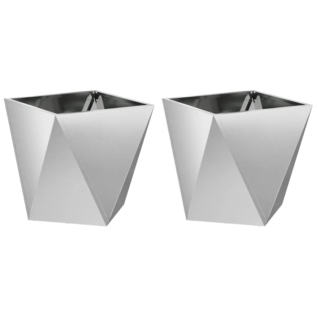Fioriera 2 pz-Set di 2 Vaso-Contenitore per Piante Argento 50 x 50 x 50 cm Acciaio zincato