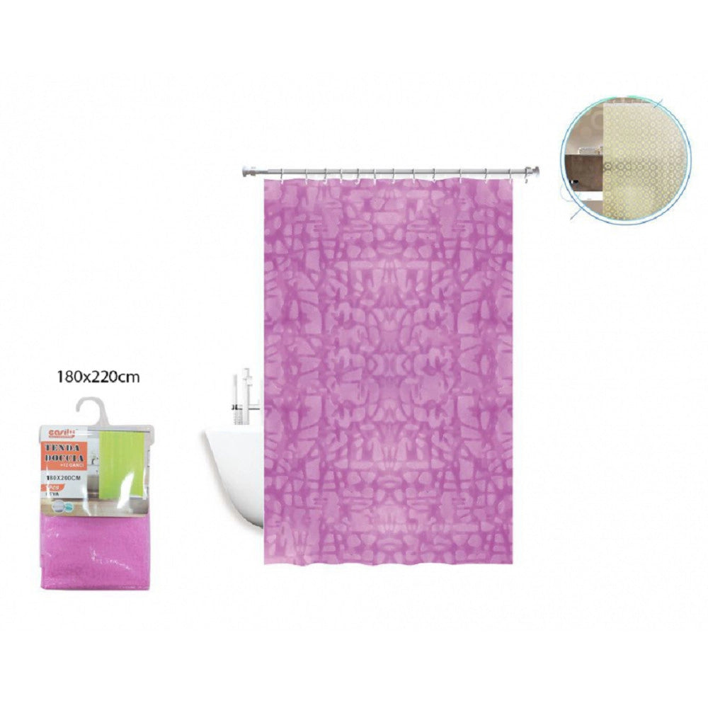 Trade Shop - Tenda Doccia Vasca Antimuffa Impermeabile Rosa/fuxia 180x220 Cm Con Anelli 52131 -