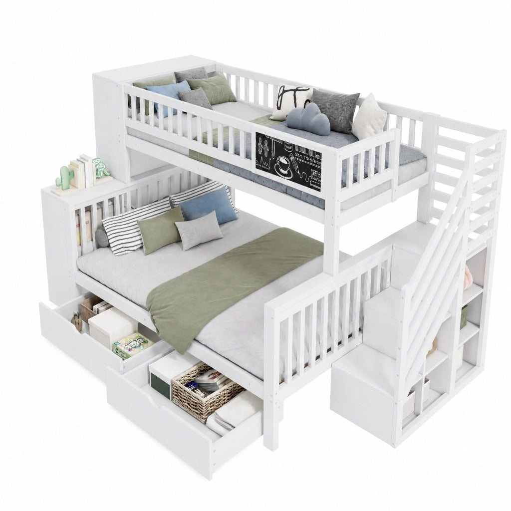 Letto a castello a casetta con lavagna e vani contenitore; 140x200 cm; bianco