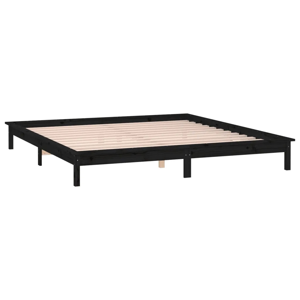 Giroletto con LED-Struttura Letto Nero 140x190 cm in Legno Massello