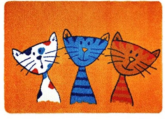 Tappeto per porte con gatto 40 x 60 cm arancione - tappeto per porte con gatti - antiscivolo & lavabile - tappeto per pulizia di porte per dentro e fuori con motivo divertente