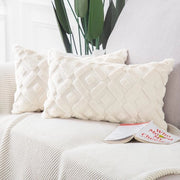 Set di 2 cuscini di plaid, soffici, decorativi, in peluche, in flanella, in stile lussuoso, per cuscini di divano, camera da letto, beige, 40x80 cm, rettangolare