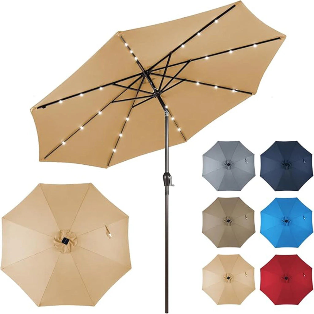 Ombrellone da giardino da 3 m con 96 luci LED 9 modalità inclinazione regolabile design moderno poliestere beige 20_0012988