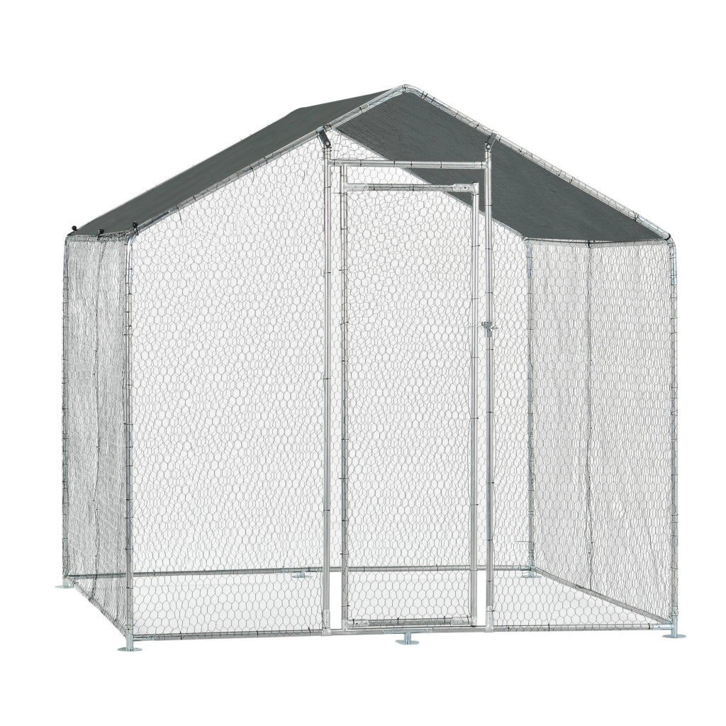 Gabbia voliera per animali da esterno con serratura struttura in acciaio zincato 2 x 2 x 2 m verde scuro argento 03_0005139