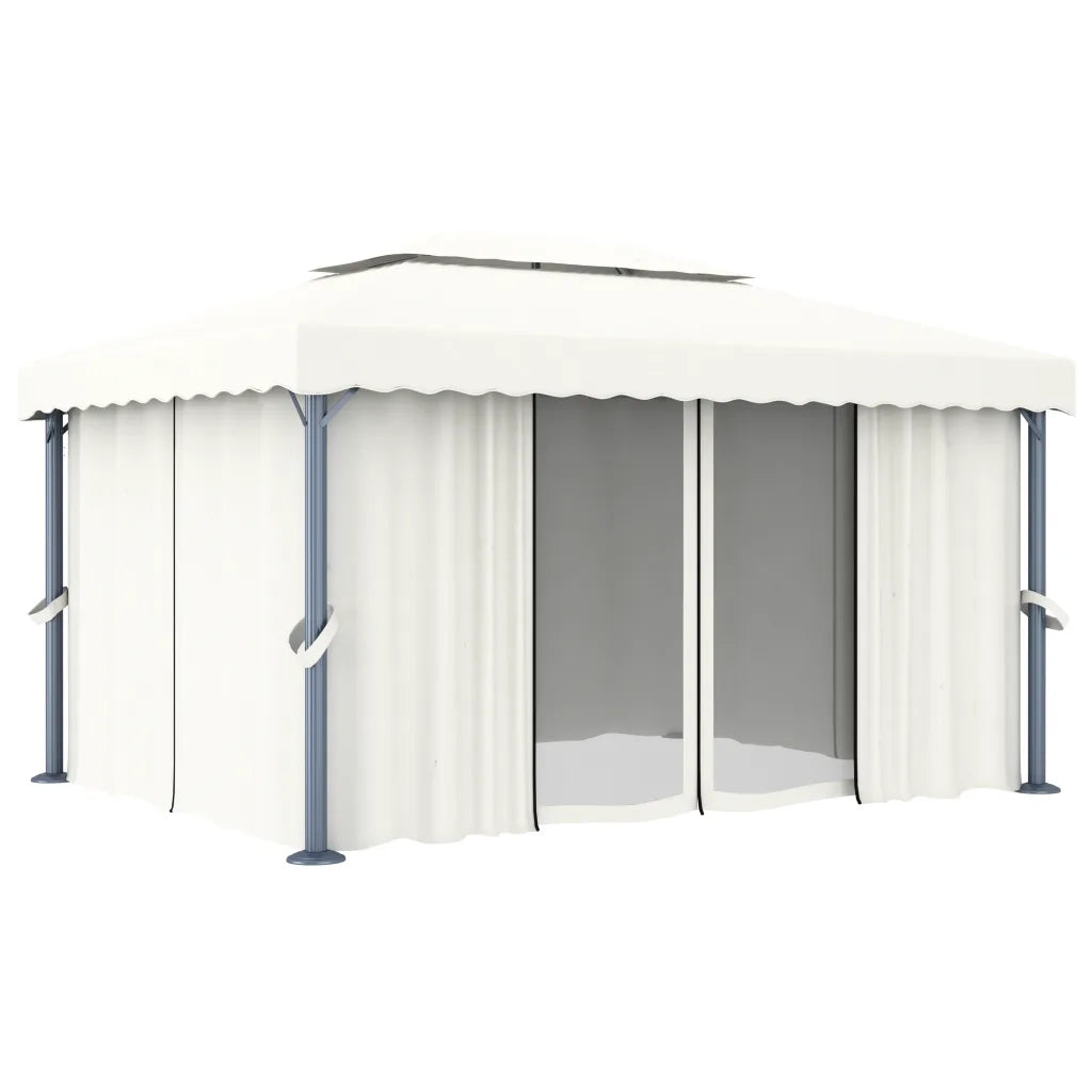 Gazebo con Tende 4x3 cm Bianco Crema Alluminio 3053375