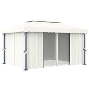 Gazebo con Tende 4x3 cm Bianco Crema Alluminio 3053375