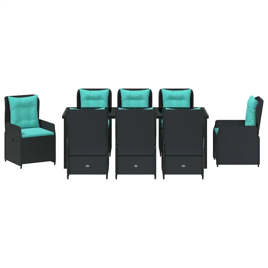 Set da Pranzo per Giardino con cuscino 9 pcs Nero Poly Rattan 3381043