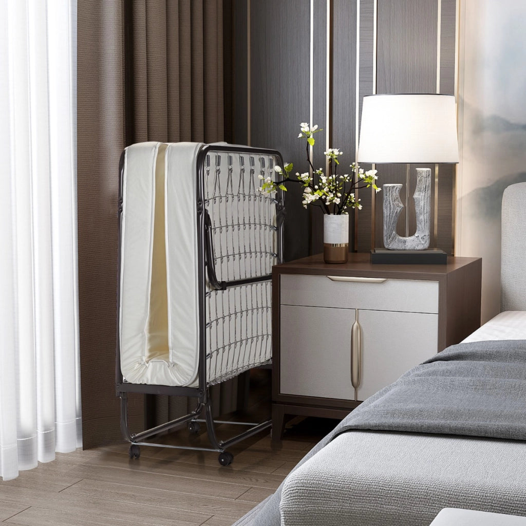 Letto pieghevole a scomparsa con materasso in Memory Foam struttura a U 4 ruote universali-Letto portatile