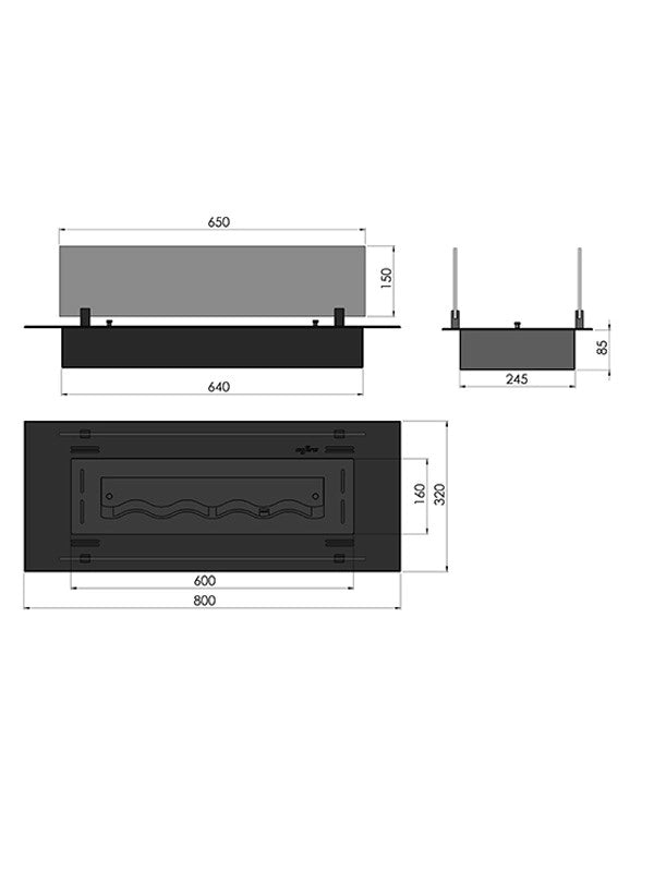 INSERT SLIM - Biocamino a bioetanolo da incasso nero con vetri - 800
