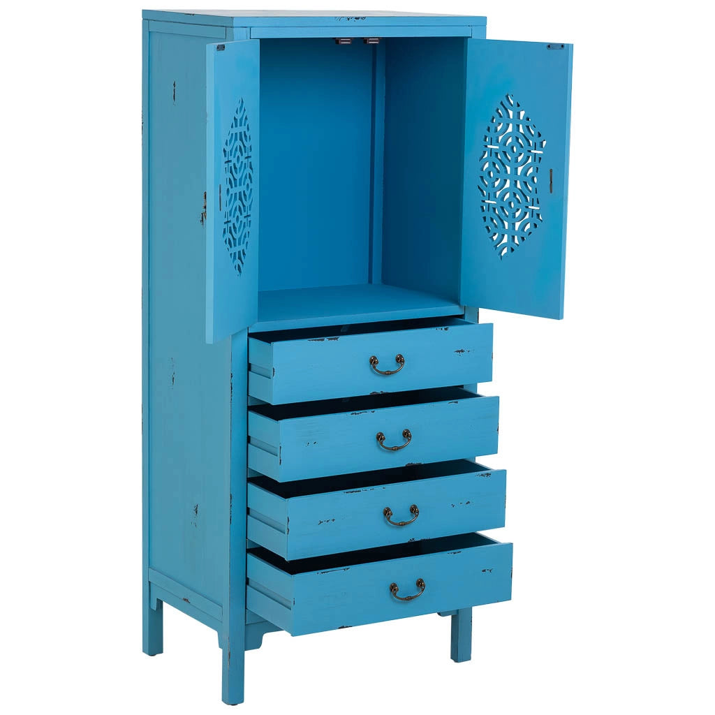 Mobiletto in legno con 4 cassetti e 2 ante colore blu 60x40x140h cm