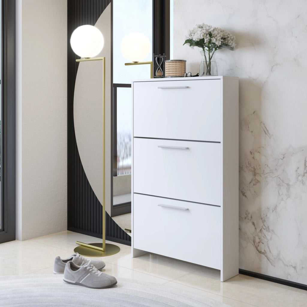 Mobile Portascarpe Ossi, Scarpiera 3 Vani, 69x17x115h cm Bianco