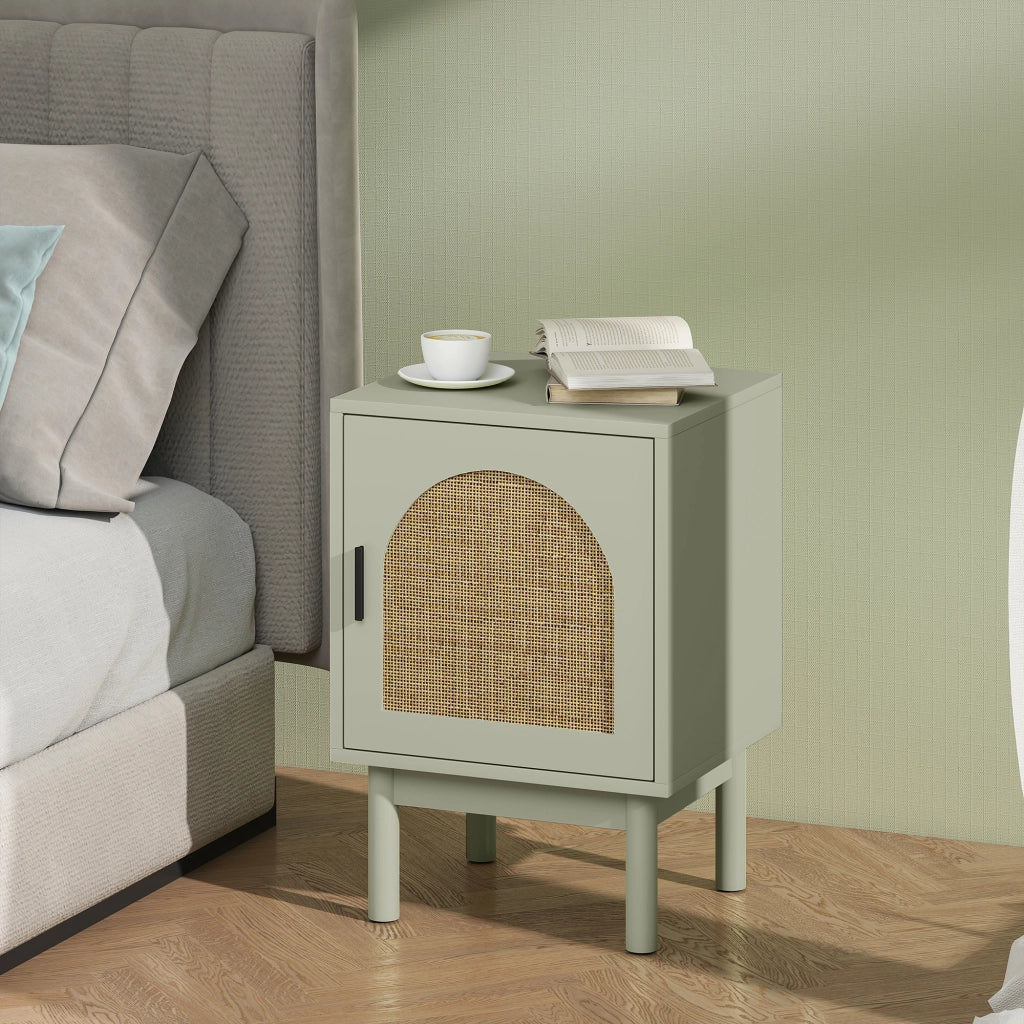 Comodino con porta in rattan ¨C zephmum ¨C verde chiaro 40x35x58 cm