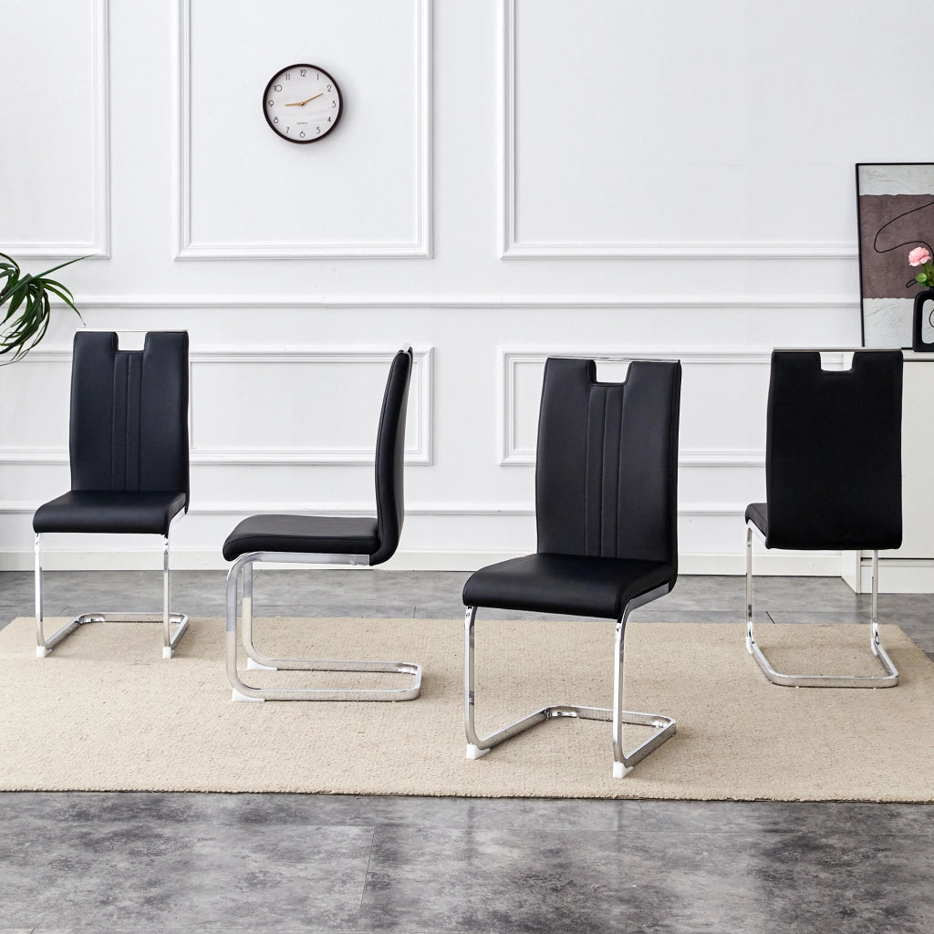 Set di 2 sedie da pranzo con schienale ergonomico e piedini antiscivolo in PU nero