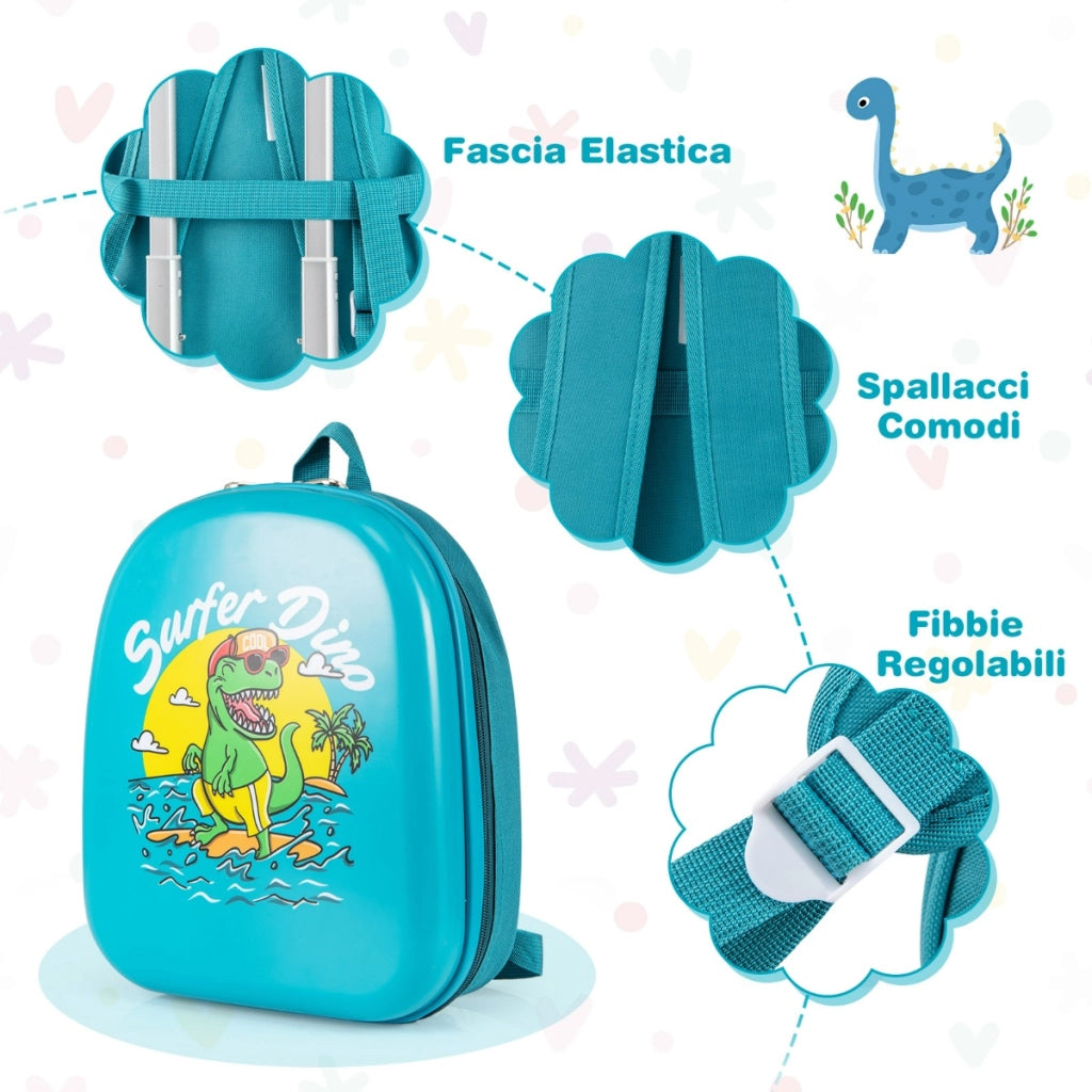 Set di 2 valigie per bambini con ruote con zaino con spallacci regolabili, Bagaglio da viaggio con motivi carini Blu-Bagagli e borse