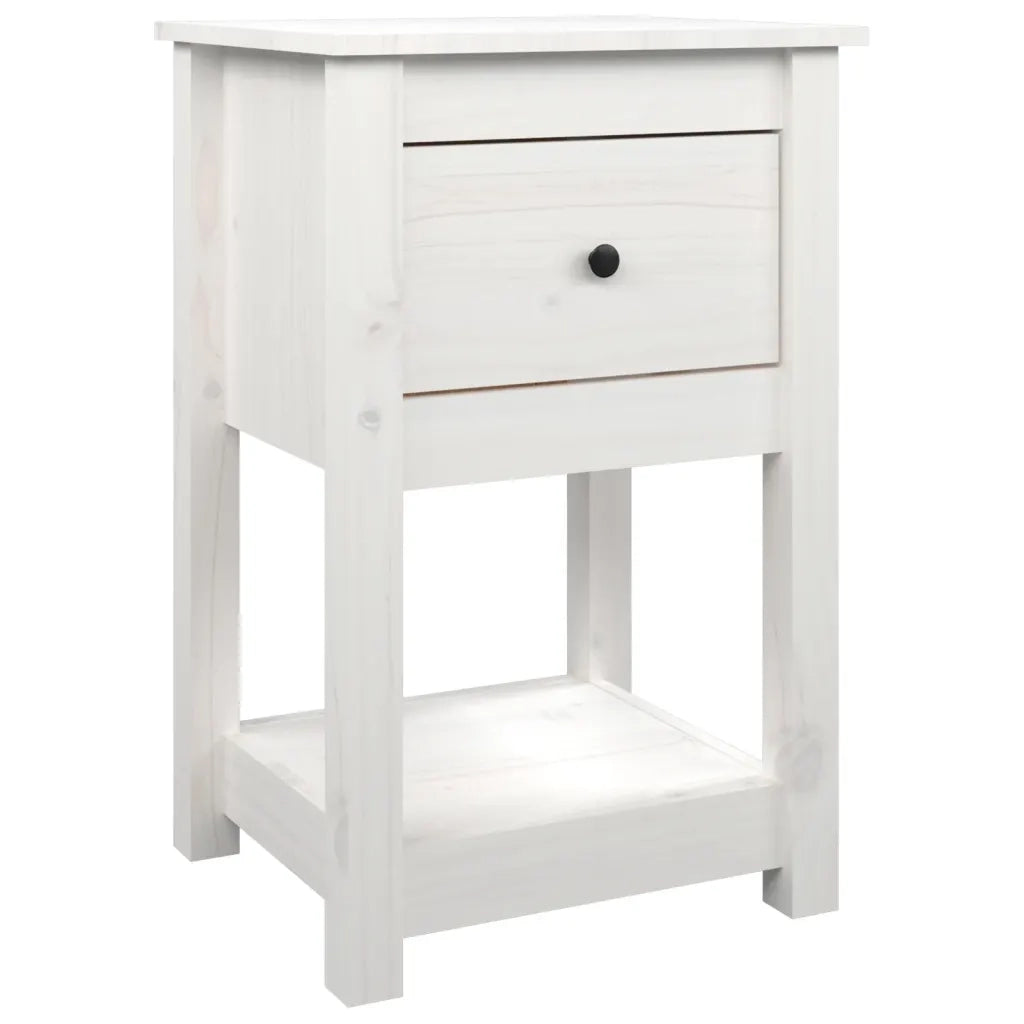 Comodino Bianca 40x35x61,5 cm in Legno Massello di Pino 821731