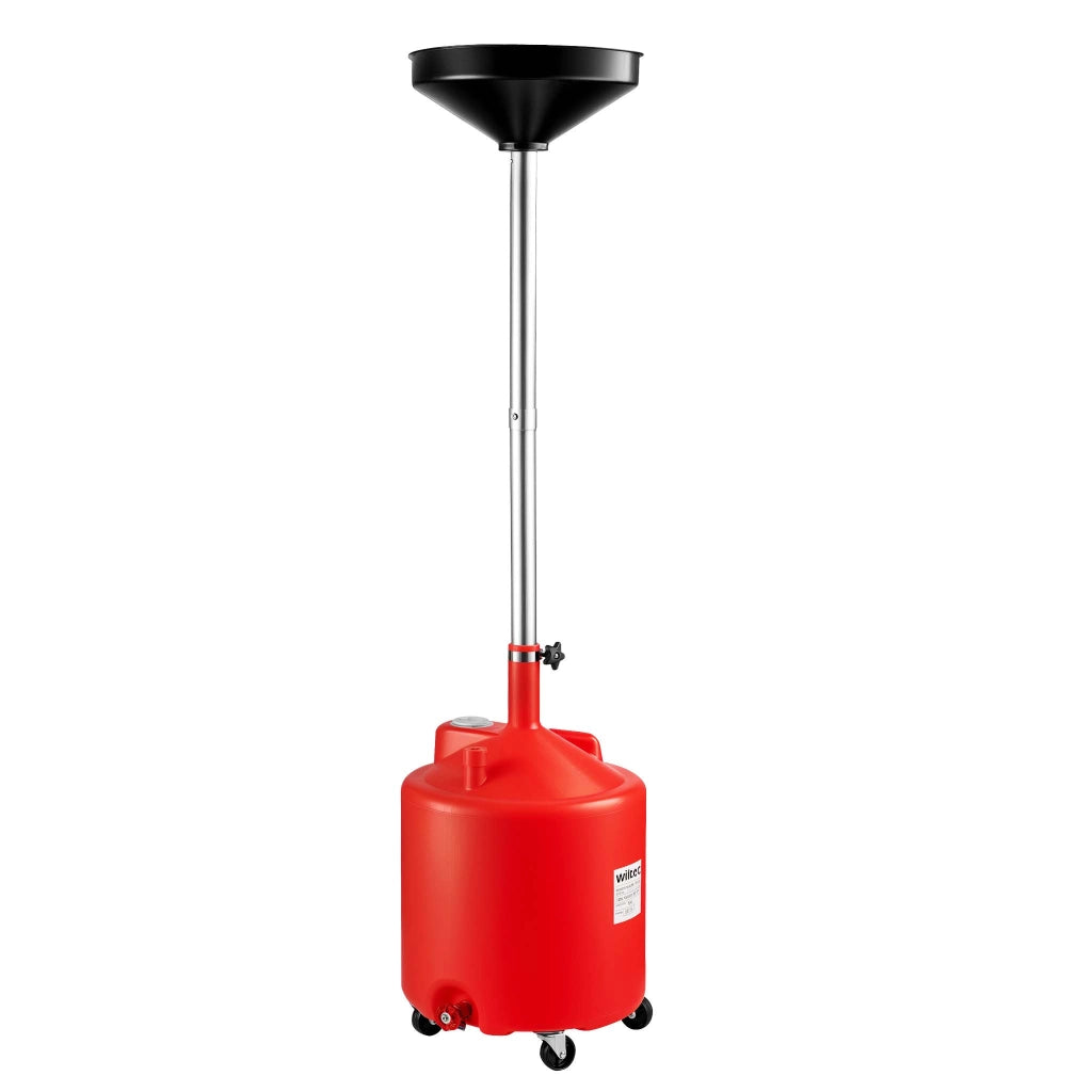 Recuperatore olio esausto a caduta con ruote, serbatoio 75 l, imbuto Ø 41 cm, carrello per recupero olio auto con ruote, altezza regolabile 145-185 cm, per cambio olio