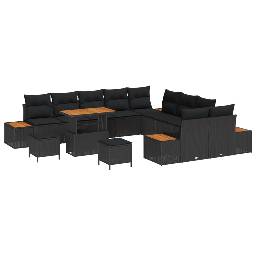 Set Divano Giardino 13 Pezzi con Cuscini Nero Polyrattan Acacia