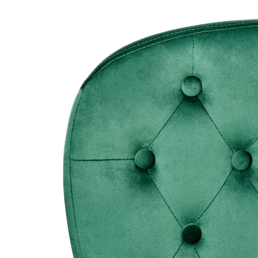 Sedia da ufficio in velluto verde con altezza regolabile e schienale trapuntato stile retrò moderno