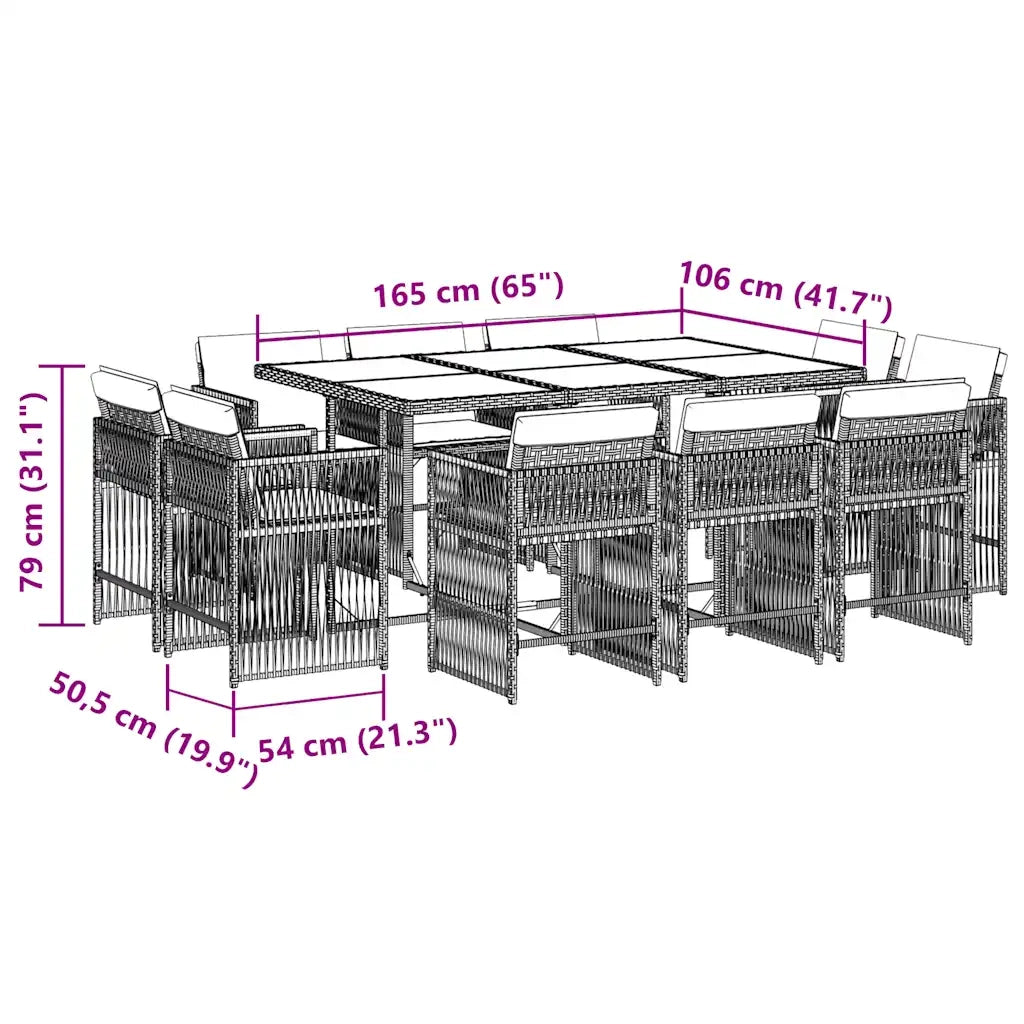 Set da Pranzo da Giardino 11pz con Cuscini in Polyrattan Grigio 3211748