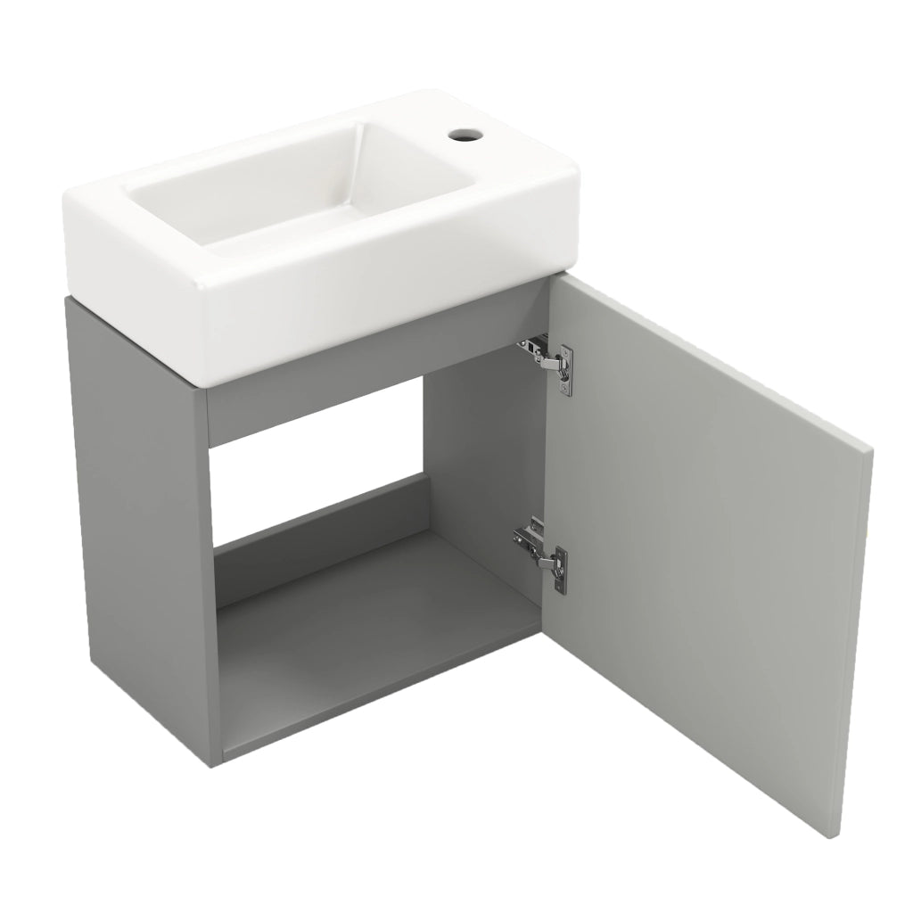 Mobile sottolavabo da bagno con 1 anta e lavabo in ceramica, per bagno piccolo, in MDF, grigio e bianco, 62 × 54 × 26 cm