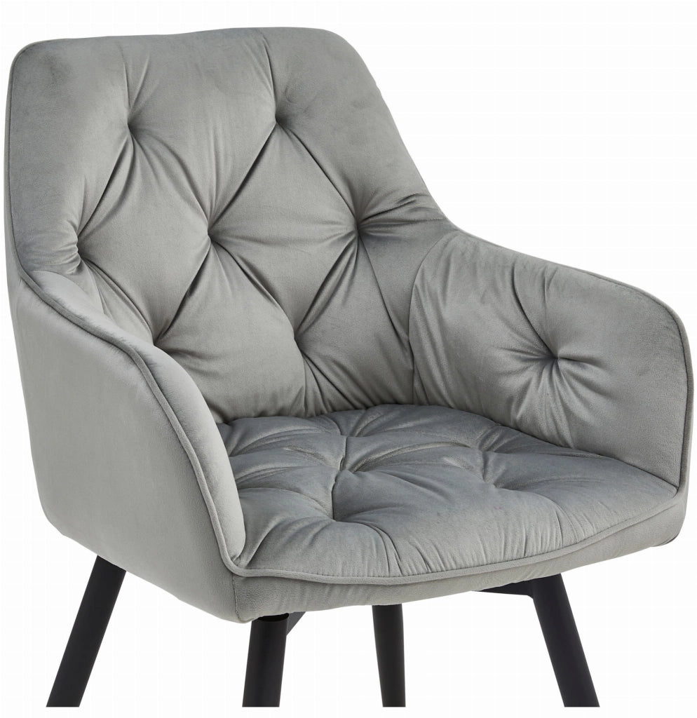 Sedia girevole in velluto VALORA LUKK360 - Grigio argento / Gambe nere