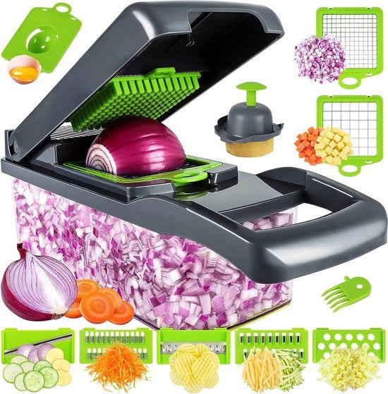Manicuretti per verdure - Affettatrice di aglio - Affettatrice di cipolle - Affettatrice di verdure a mano - Affettatrice a mano con funzione di moina - Manicuretti per verdure manuali - Must have per la cucina!